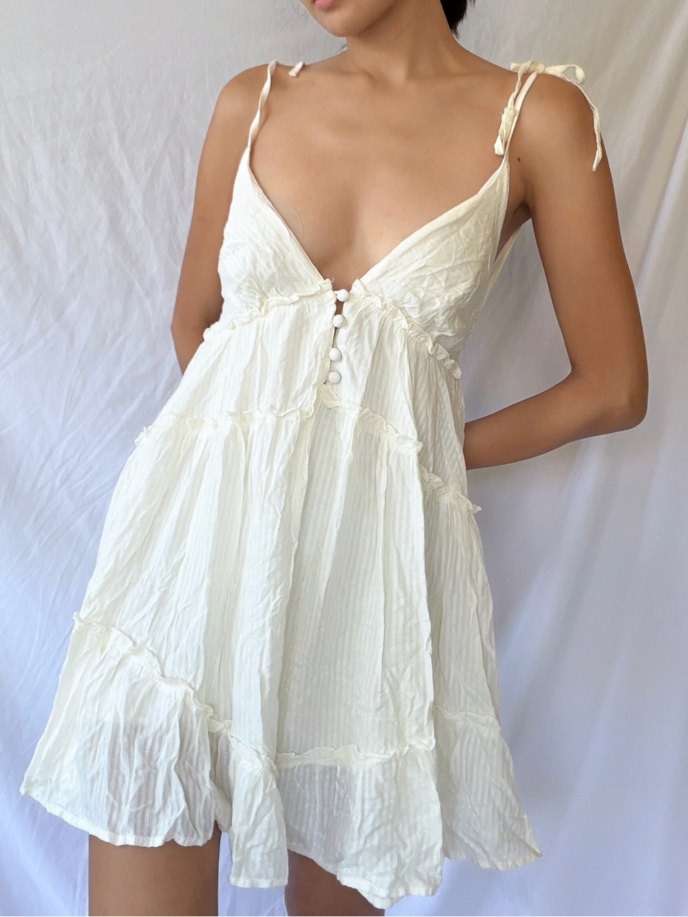 NWT Urban Outfitters Cream Tiered Open-Back Babydoll Sundress XS